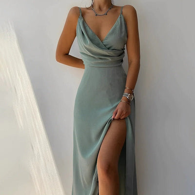 Callie Vestito Lungo Elegante – Scollo a V con Fessura, Abito Lungo Cerimonia-2