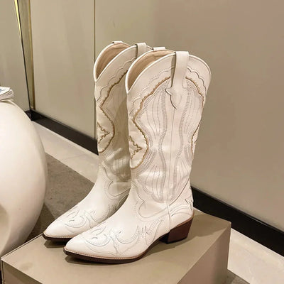 Cristalline | Stivali Cowboy Donna con Dettagli Ricamati in Pelle Sintetica Nera 1