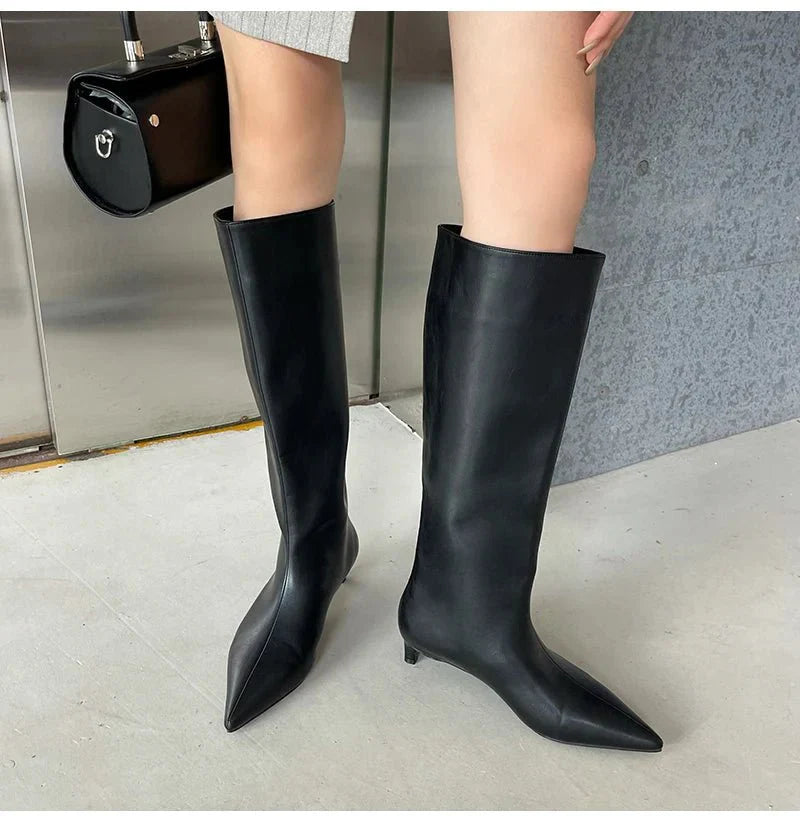 Rosetta | Stivali Alti Donna Eleganti in Pelle Nera con Tacco 8 cm 4